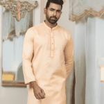 Peach Erri Embroidered Cotton Panjabi