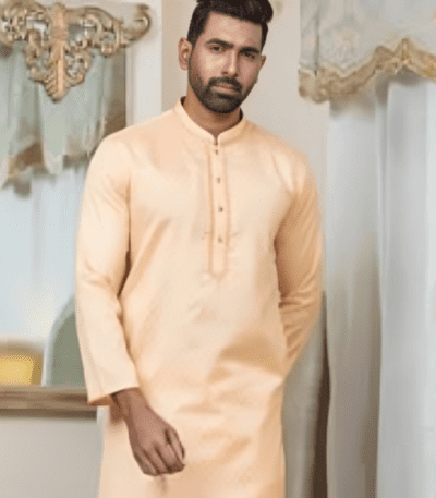 Peach Erri Embroidered Cotton Panjabi