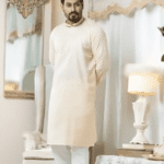 Cream Erri Embroidered Cotton Panjabi