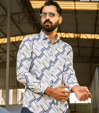 Light Blue Patterned Cotton Man Casual Modern Shirt
