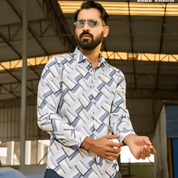 Light Blue Patterned Cotton Man Casual Modern Shirt