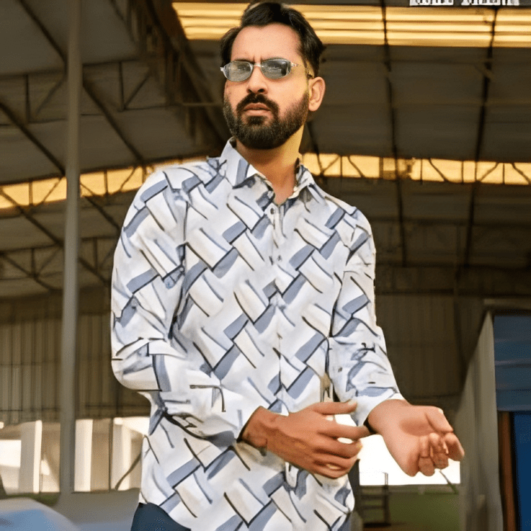 Light Blue Patterned Cotton Man Casual Modern Shirt