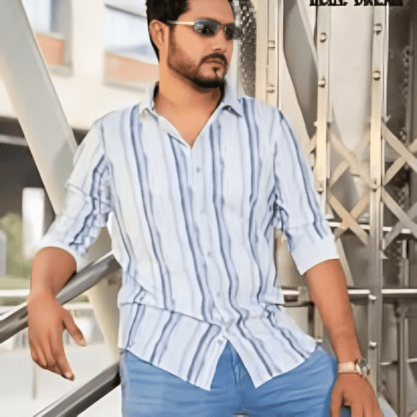 White Striped Cotton Man Casual Modern Shirt