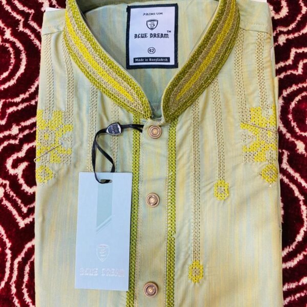 Off-White & Yellow Striped Cotton Panjabi