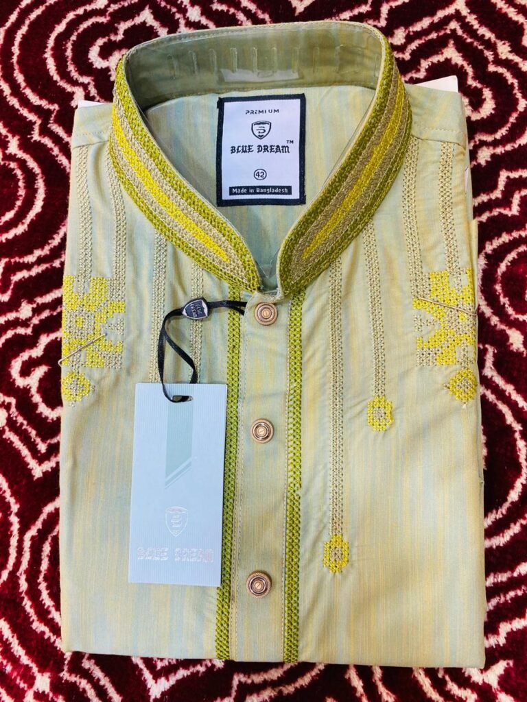 Off-White & Yellow Striped Cotton Panjabi