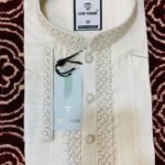 Cream & Gold Embroidered Cotton Panjabi