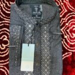 Dark Gray Embroidered Cotton Panjabi