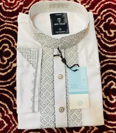 White Elegant Embroidered Cotton Panjabi