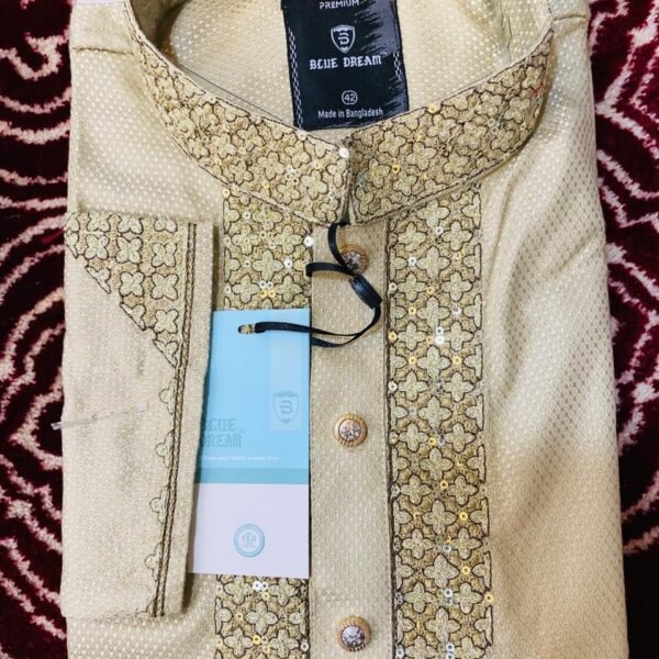 Cream & Gold Detailed Cotton Panjabi