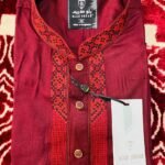 Red & Black Embroidered Cotton Panjabi