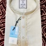 Cream & Gold Embroidered Cotton Panjabi (s355-1)