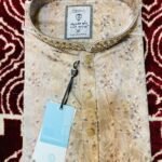 Beige & Gold Embroidered Cotton Panjabi (s355-10)