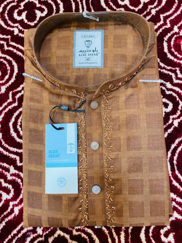 Olive Green Textured Cotton Panjabi