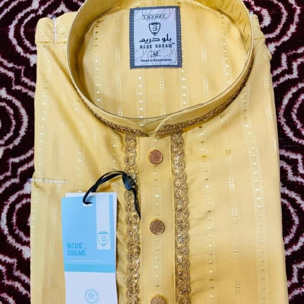 Light Yellow Traditional Cotton Panjabi (s355-6)