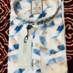 White & Blue Floral Printed Cotton Panjabi (s355-8)