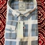 Beige with Blue and White Checkered Design