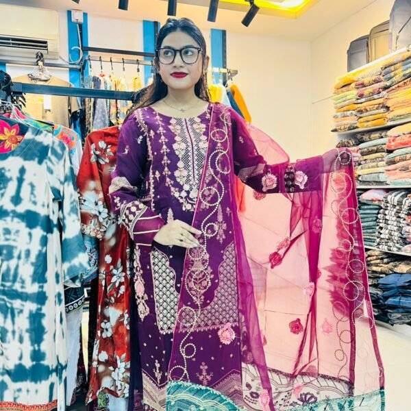 প্রিমিয়াম  জর্জেটের ,অর্গানজা পাকিস্তানি ইন্সপায়ার থ্রি-পিস (CODE-306)